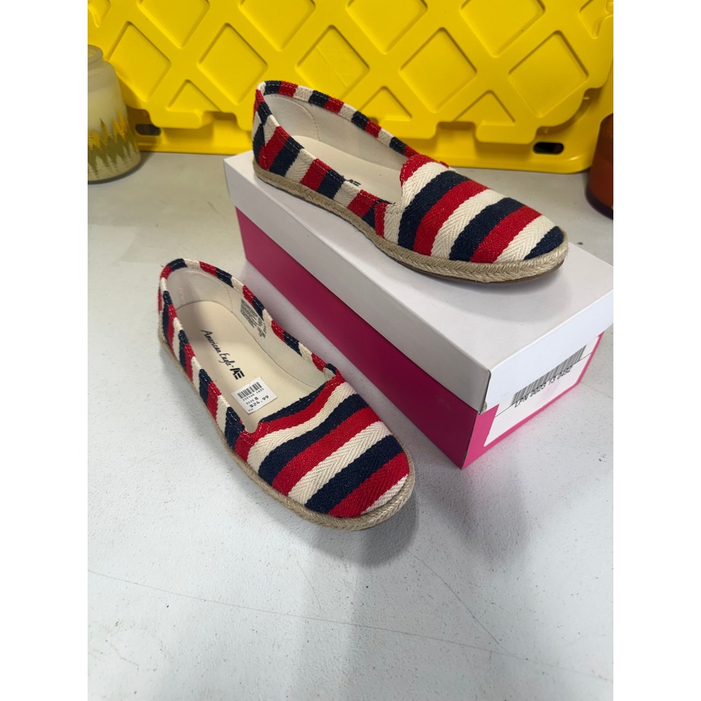 American Eagle Women Red White Blue Striped Espadrille Flats Shoes Size 8 152160